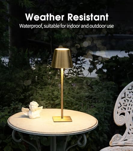 UME 6 Pack Cordless Table Lamp, Battery Operated Lamp - Portable Waterproof Rechargeable Table Lamp w/ 3 Color Temps & Stepless Dimming for Dinner, Desk, Cafe, Outdoor (Brushed Gold)