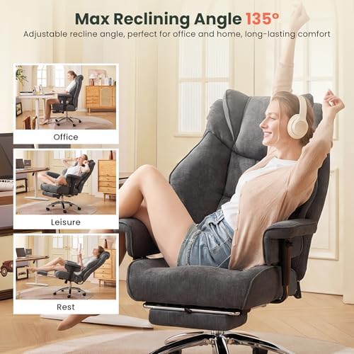 CIOMAN 500lbs Big and Tall Office Chair Adjustable Lumbar Support, Extra Wide Seat Ergonomic Gaming Chair with Footrest, Heavy Duty High Back Executive Leather Computer Desk Chair, Grey