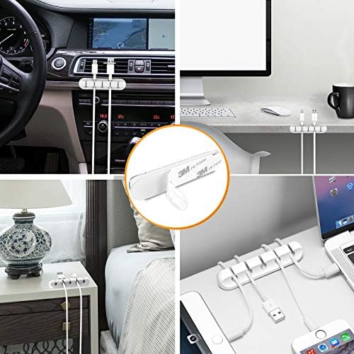 TviewSmart Cord Organizer for Desk, 5 Pack Cord Holders, Cable Clips, White