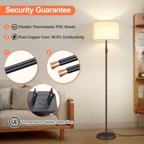 Floor Lamp Simple Design with Shade, Small Tall Lamps for Living Room Bedroom Office Dining Room Kitchen-Matte Brown
