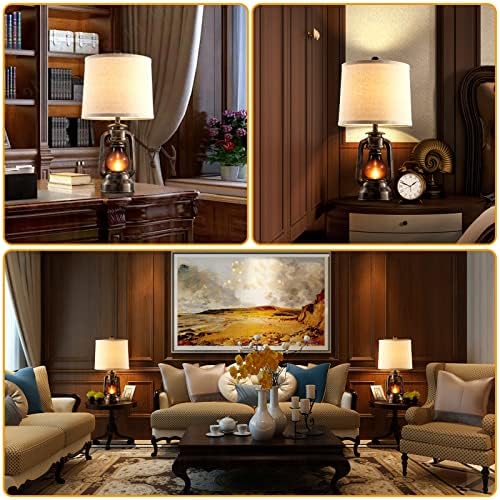 Farmhouse Lantern Table Lamps for Living Room Set of 2 with USB C+A
