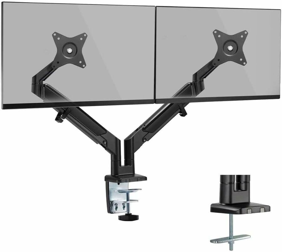 Mount-It Dual Monitor Arm Desk Mount, Low Profile Gas Spring, 17-32 in.