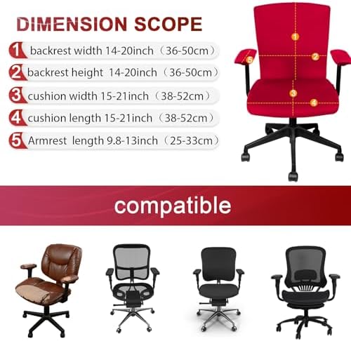 Tallew 4 Pcs Office Chair Covers Set Computer Universal Protective Stretchable Chair Seat Covers Desk Armrest Cover Slipcovers Pads Office Cushion Backrest for Rotating(Regular,Red)