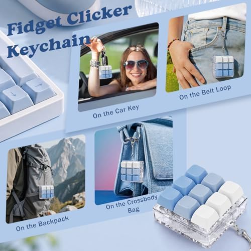 Keyboard Fidget Toy, Creamy Fidget Clicker Keyboard Fidget Keychain, Button Fidget Gifts for Adults, Boost Focus & Ease Anxiety Anywhere — Perfect Stress-Relief Gift (3×3 Grid Layout P)