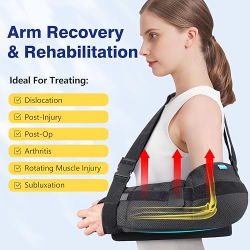 Abducted Shoulder Sling Immobilizer, Padded Rotator Cuff Support Brace with Removable Abduction Pillow and Exercise Ball for Right or Left Arm Pain Relief From Post-Surgery Recovery and Subluxation