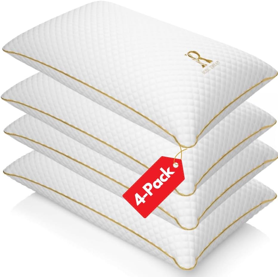 Royal Therapy 4-Pack Queen Memory Foam Pillow, Adjustable Shredded Bed Pillow for Neck & Shoulder Pain Relief, Breathable Support for Back, Stomach, Side Sleepers