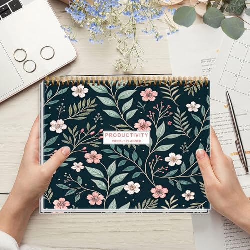 Weekly Productivity Planner - 8.5" x 11" Dashboard Desk Notepad Has 6 Focus Areas to List Tasks for Goals, Projects, Clients, Academic or Meal-Organize Your Daily Work Efficiently, 54 Weeks, Flower-D