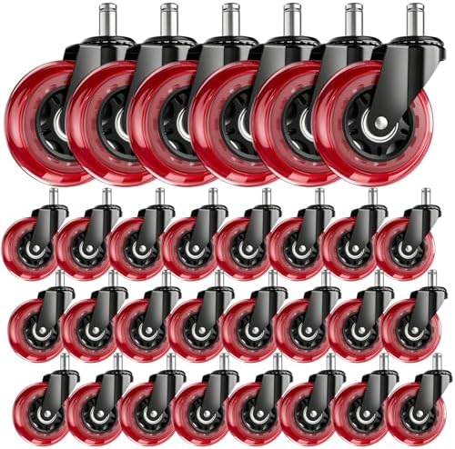 3 Inch Office Chair Wheels, Set of 30 (Red)