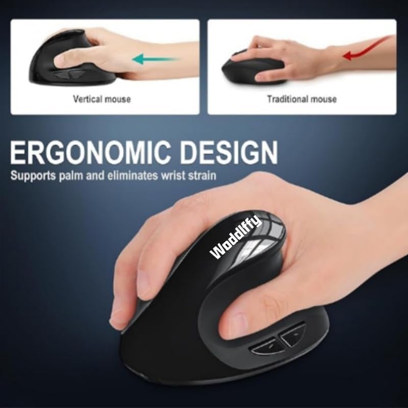 Woddiffy Ergonomic Mouse, Vertical Wireless Mouse,Battery Powered Black