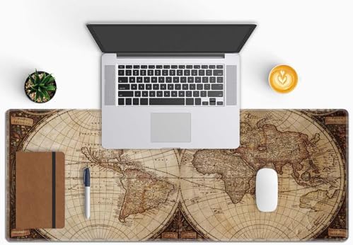 Large Gaming Mouse Pad with Stitched Edges, Desk Mat Extended Keyboard Pad, Non-Slip Rubber Base Desk Pad for Laptop, Office, Home, 31.5X11.8 inch Vintage World Map