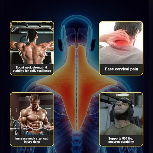 Neck Harness for Increases Neck Core Strength - Neck Exerciser with 30" Heavy Duty Steel Chain for Safely Lifting Weights Up to 280 lbs