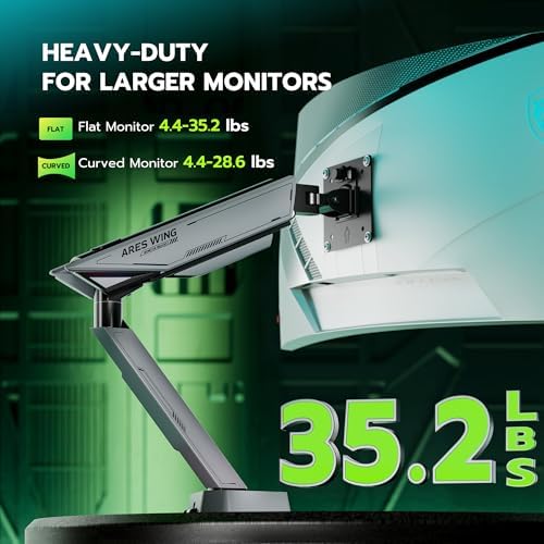 ARES WING RGB Single Monitor Arm Desk Mount for 17-45 inch Monitors, Gray