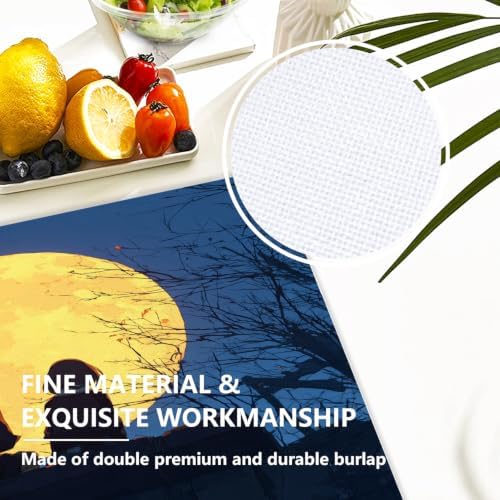 Romantic Evening Full Moon Placemats, Moment Nighttime View Place Mats for Dining/Kitchen Table Waterproof Washable Linen Heat Insulation Dinner Table Mats 12X18 in 8 Pcs