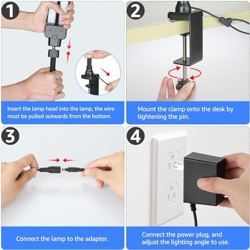 ShineTech LED Desk Lamp for Home Office, 5000K Bright Double Head Architect Task Lamps with Clamp, Dimmable Adjustable Flexible, Black
