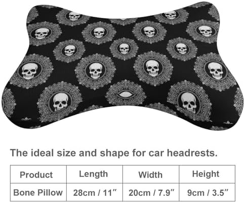 2 Pcs Comfortable Car Neck Pillow Black Skull Vintage Travel Headrest Support for Driving Airplane Home Resting