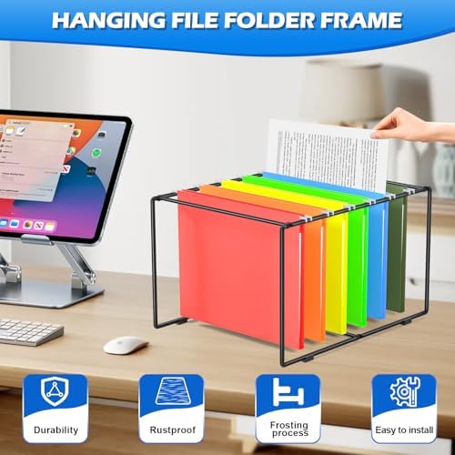 2 Sets Legal/Letter Size Hanging File Folder Frame,Fit Size Over 9.6”H/16.16”L File Cabinet Rail/Drawer/Inserts,Hanging File Holder,Desk Organizer for Accessories,Filing Box Anti-Scratch/Rusty