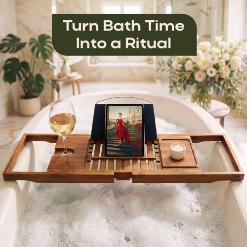 ROYAL CRAFT WOOD Premium Foldable Bathtub Tray Caddy - Wood Bath Tray for Tub, Bamboo Shelf, Expandable Bath Table Trays, Bathtub & Bathroom Accessories for New Home & Mothers, Birthday Gifts for Mom