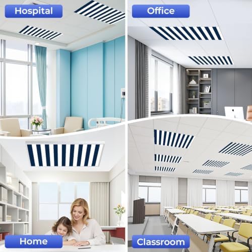4 Pcs Fluorescent Light Covers for Ceiling Lights Vertical blue white stripes Magnetic Light Filters Decorative for Classroom Office Hospital Home 4x2 Ft