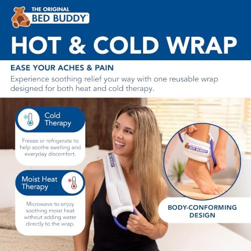 Bed Buddy Hot and Cold Neck Wrap, Microwavable Heating Pad & Cold Pack for Neck, Sore Muscles - Moist Heat Therapy Wrap, White, Classic
