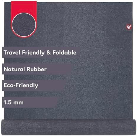 Manduka eKO SuperLite Yoga Mat - 1.5mm Natural Rubber | Foldable & Travel Friendly | Soft Textured Surface | Eco-friendly