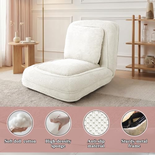 Human Dog Bed, Lazy Sofa Couch, Plush Floor Gaming Chair,5 Adjustable Position, sit, Sleep, fold, Suit to Put in Bedroom, Living Room,Space Saving Design (White)