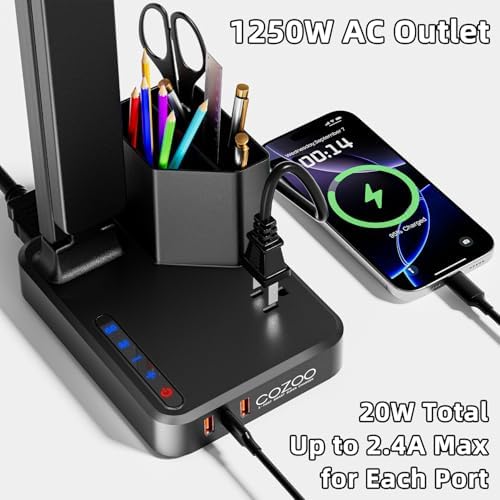LED Desk Lamps for Dorm Office with USB C Charging Station, 800lm, CRI>90