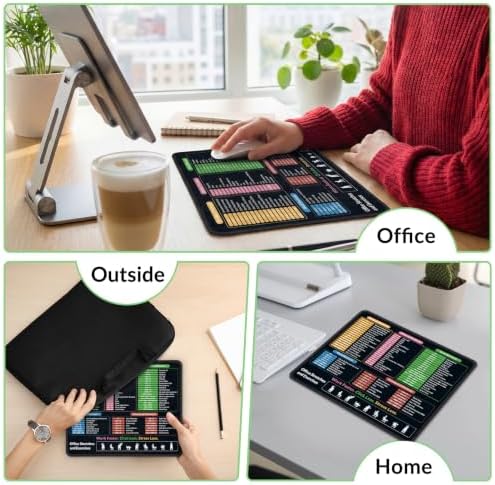 KONVINIT Ergonomic Mouse Pad with Wrist Rest, Small Excel Cheat Sheet Desk Pad with Windows & Office & Excel Shortcuts, Non-Slip Rubber Base Mouse Pads for Desk with Smooth Surface, Black