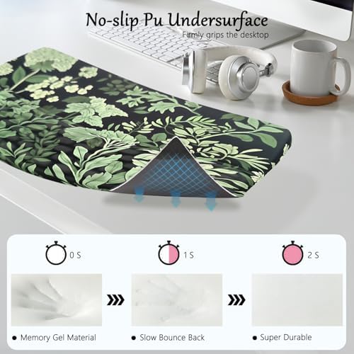 Computer Keyboard Stand Pad with Wrist Rest Easy Typing Sage Green Leaves Floral Keyboard Pad Support with Wrist Pad Ergonomic Tilted Keyboard Riser Holder for Desktop Office Home Black Flowers Floral