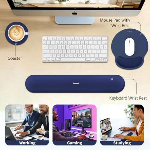 Sushret Mouse Pad and Keyboard Wrist Rest, 3-in-1 Gel Memory Foam Ergonomic Mouse Pad with Wrist Rest Set, Gaming Mousepad Arm Cushion Support for Computer Office Desk Accessories Cute Setup,Dark Blue