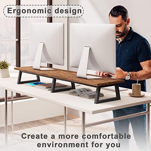 TEAMIX 42 inch Large Dual Monitor Stand Riser,TV Riser,Desk Shelf Organizer