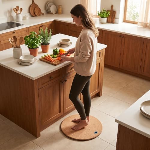19'' Standing Desk Mat,Round Design Cushioned Cork Anti Fatigue Floor Mat