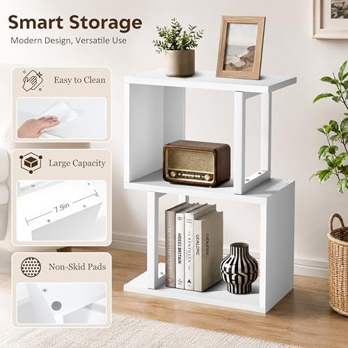 Desk Shelf Organizer, Small Desktop Bookshelf Wood, White