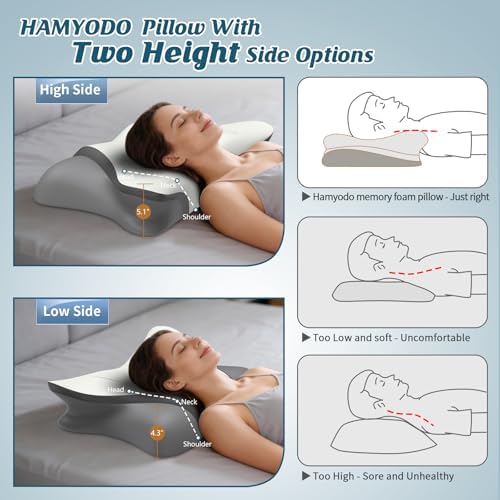 Cervical Neck Pillow for Pain Relief, Bed Pillows for Sleeping, Ergonomic Cooling Pillow, Orthopedic Contour Pillow for Side Back Stomach Sleepers,Neck Support Memory Foam Pillows with Pillow Covers