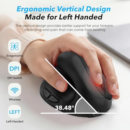 Left Hand Ergonomic Vertical Wireless Mouse Type C Rechargeable 6-Btn Mice
