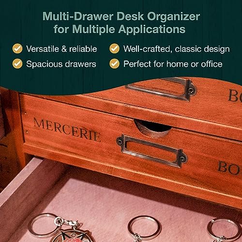 Stackable Apothecary Cabinet, 16 Drawer Wooden Storage I Vintage Card Catalog Style Organizer for Coins, Trading Cards, Crafts & DMC Floss I Multi Drawer Modular Wood Desk Cabinet w/Label Holders
