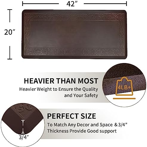 20 x 42 Inch Extra Support Anti Fatigue Comfort Kitchen Mat, Waterproof Long Kitchen Runner, Non-Slip Standing Desk Mat, Commercial Pads for Offices, Home, Garages (Versailles Brown, 20'' x 42'')