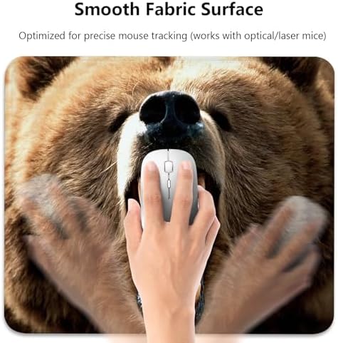Grizzly Bear Roaring Face Mouse Pad, Wild Brown Bear Stitched Desk Mat