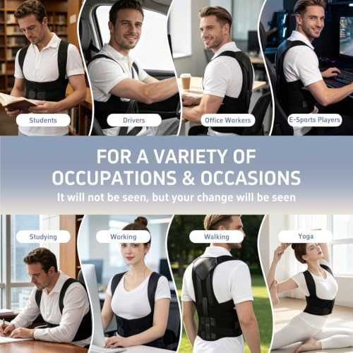Back Posture Corrector for Women and Men Full Back Support Brace Straightener with Adjustable Scoliosis Posture Corrector Belt with Breathable Back Shoulder for Hunchback Lower Back Pain Relief (Black, Small)