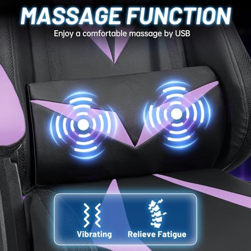 HOFFREE LED Gaming Chair with Speakers RGB Lights Computer Chairs-Purple