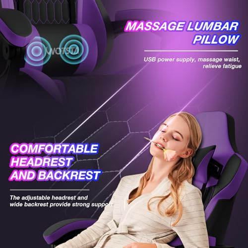 Gaming Chair with Footrest, High Back Gaming Chairs PVC Leather Ergonomic Gamer Chair with Adjustable Headrest Lumbar Support Racing Style Video Gaming Chair for Office/Home (Purple)