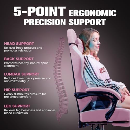 GTPLAYER Gaming Chair, Ergonomic Computer Chair with Footrest and Lumbar Support, High Back Recliner Chair 350lbs, Height Adjustable for Home Office, Pink