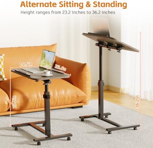 Furist Adjustable Overbed Bedside Table with Wheels Hospital Bed Table Portable Computer Stands Movable Desk Computer Table for Bed Laptop Stand for Couch