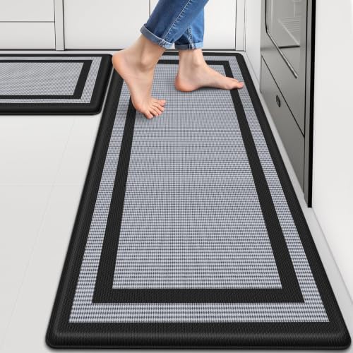LuxStep Kitchen Mats [2 PCS] Cushioned Kitchen Rugs Anti-Fatigue Floor Comfort Mat,Non-Slip Standing Desk Mat,Waterproof Kitchen Rug Set for Kitchen,Floor,Office,Classic Black