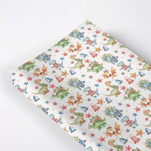 Cute Watercolor Christmas Theme Dinosaur Stars Pattern Baby Changing Pad Cover, Unisex Christmas Nursery Diaper Changing Table Pad Mat Sheet for Boys Girls-16x32