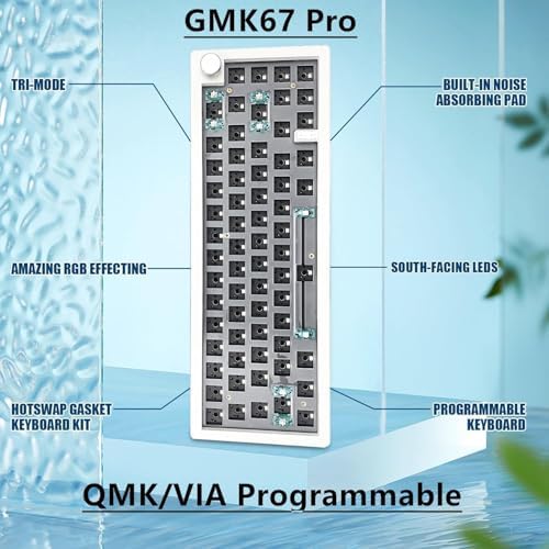 BOYI GMK67 Barebones Keyboard Kit,VIA Programmable Custom BT5.0/2.4GHz/Type-C Tri-Mode Gasket Mounted Hot Swap RGB 4000mAh Wireless 65% Mechanical Gaming Keyboard DIY Kit with Knob(White)