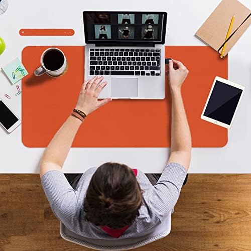 Boutilon Leather Desk Pad Protector,Non-Slip Mouse Pad,Laptop Desk Pad,Office Mouse Mat,Waterproof Leather Desk Blotter,Desk Writing Pad for Office and Home (L-Orange H,35"x 17")