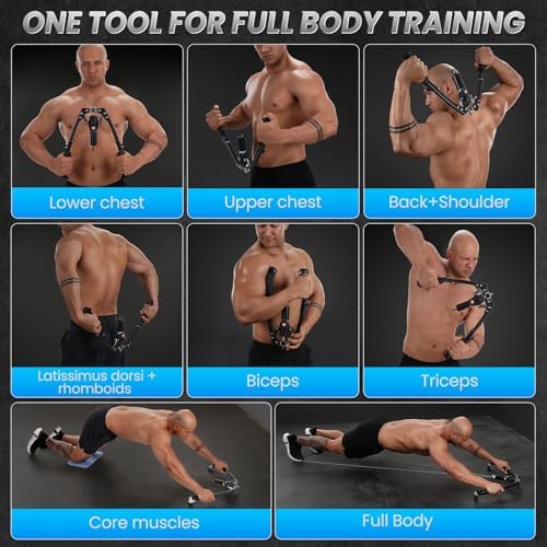 Twister Arm Trainer, 3 in 1 Hydraulic Power Chest Workout Equipment with Ab Roller Wheels and Hooks, Adjustable 22-440lbs Arm Trainer for Men Women, Home Gym Equipment for Full Body Strength Training
