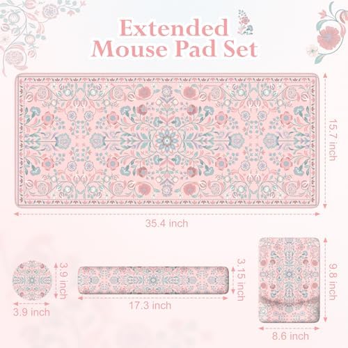 iLeadon Pink Desk Mat Set, Ergonomic Mouse Pad with Wrist Rest