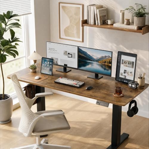 Claiks 55 x 24 Inch Rustic Brown Electric Standing Desk