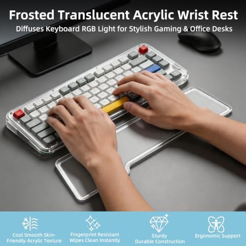 Translucent Acrylic Wrist Rest Compatible with NuPhy Air65 Air75 65% 75% Low Profile Mechanical Keyboard, Ergonomic Palm Pad with Anti Slip Silicone Base, Diffuses Keyboard RGB Light